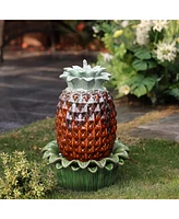 LuxenHome Pineapple Ceramic Indoor/Outdoor 17.1-In Tall Tabletop Fountain, Green Top