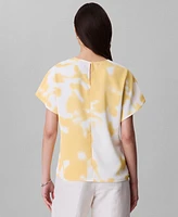 Calvin Klein Women's Short Sleeve Printed Keyhole-Neck Blouse