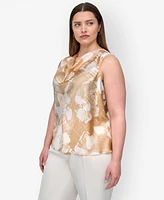 Dkny Plus Printed Cowlneck Sleeveless Blouse