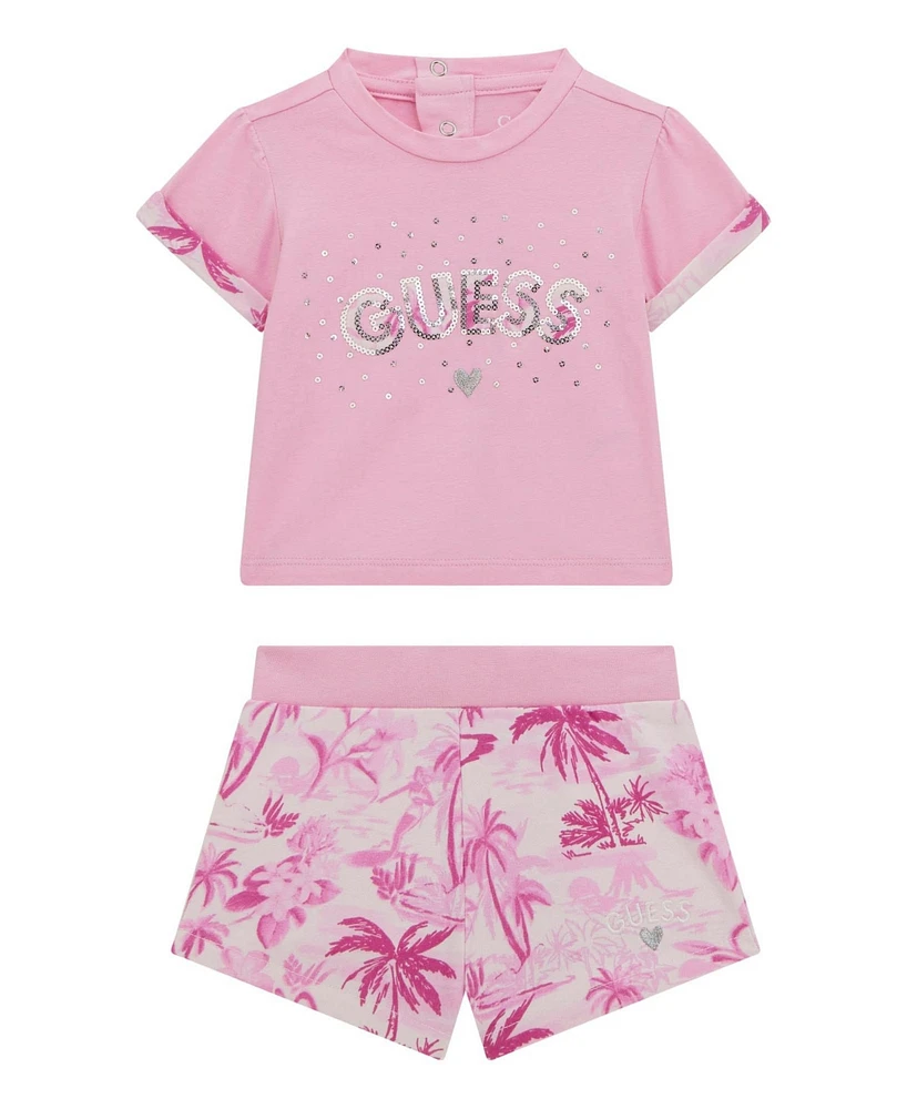 Guess Baby Girls 2-Piece Short Sleeve T-Shirt and Active Shorts Set