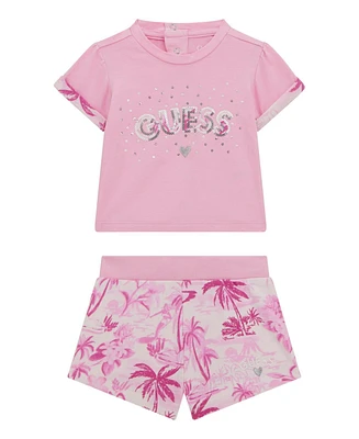 Guess Baby Girls 2-Piece Short Sleeve T-Shirt and Active Shorts Set