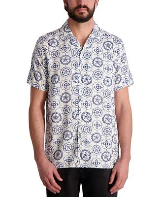 Karl Lagerfeld Paris Men's Medallion Print Pattern Short-Sleeve Shirt