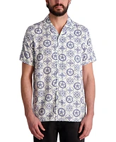 Karl Lagerfeld Paris Men's Medallion Print Pattern Short-Sleeve Shirt