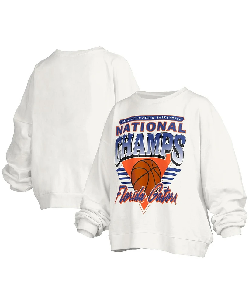 Pressbox Women's White Florida Gators 2025 Ncaa Men's Basketball National Champions Trilogy Janice Oversized Fleece Pullover Sweatshirt