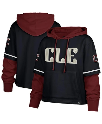 '47 Brand Women's Navy Cleveland Guardians City Connect Shortstop Cropped Pullover Hoodie