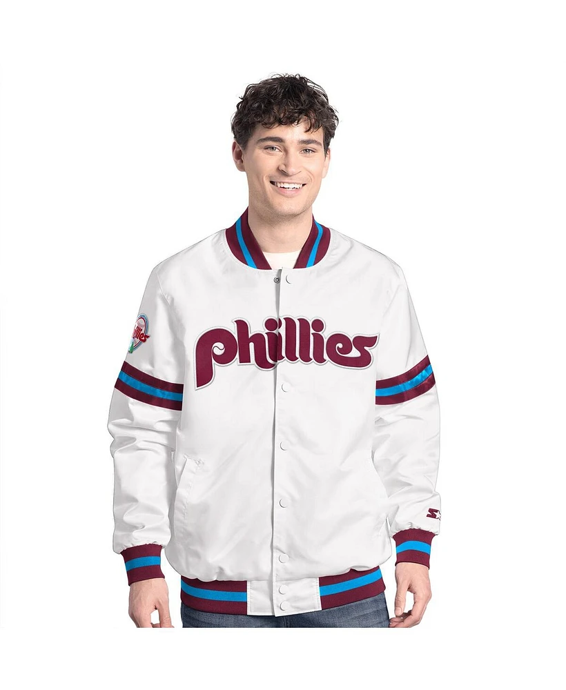Starter Men's White Philadelphia Phillies Cooperstown Scout Full-Snap Varsity Jacket