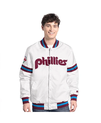 Starter Men's White Philadelphia Phillies Cooperstown Scout Full-Snap Varsity Jacket