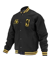 Fisll Men's and Women's Black Los Angeles Lakers Logo Man Shadow Collection Full-Snap Varsity Jacket