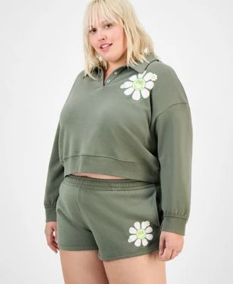 Grayson Threads The Label Trendy Plus Size Collared Daisy Sweatshirt Shorts