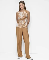 Dkny Women's Printed Satin Cowlneck Sleeveless Blouse