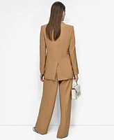 Dkny Womens Notched Collar Blazer Printed Cowlneck Sleeveless Blouse High Waist Pants