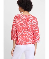 Olsen Women's Boat Neck Palm Statement Blouse