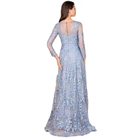 Lara Women's Illusion Neckline, Long Sleeves Gown