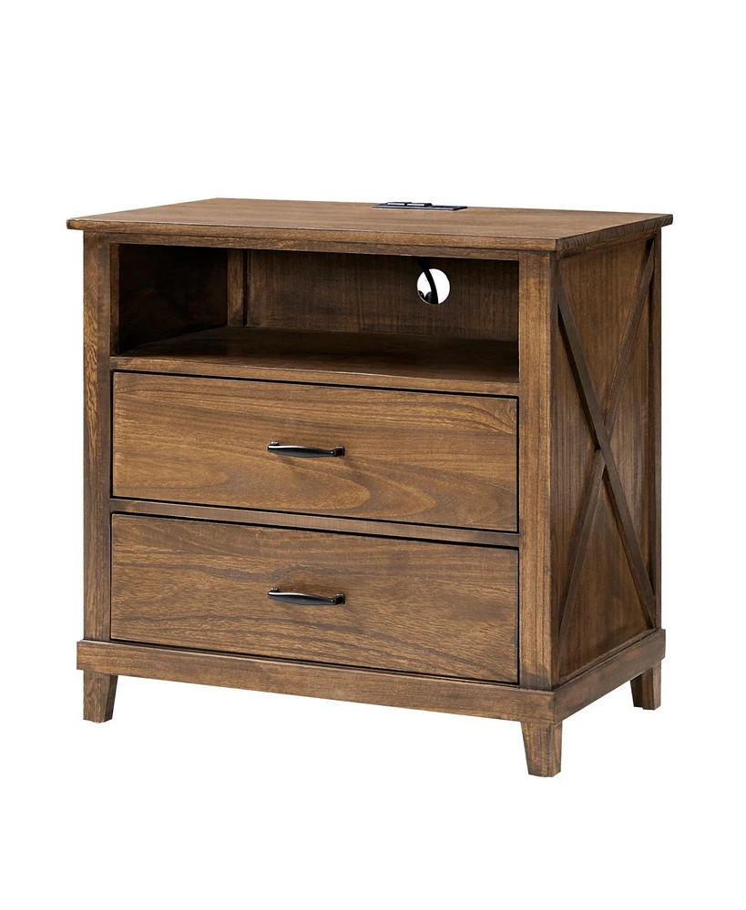 Miguel 2-Drawer Solid Wood End Table with Built-in Power Outlet and Usb Ports