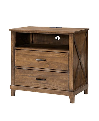 Miguel 2-Drawer Solid Wood End Table with Built-in Power Outlet and Usb Ports
