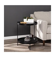 24" Black Manufactured Wood And Iron Round End Table With Shelf