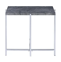 Industrial Style Faux Marble Rectangular End Table with Wood and Metal Frame