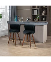 Set of 2 Upholstered Bar Stools with Solid Wood Legs and Footrest Fixed Height 360 Degree Swivel Counter Chairs for Kitchen Island Dining or Lounge Ar