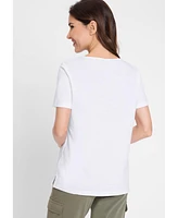 Olsen Women's Modern Eyelet V-Neck T-Shirt