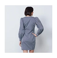 Etcetera Women's Striped Wrap Shirt Dress Oracle