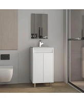 Ingold Bathroom Set, Cabinet with Sink + Mirror, 2 Doors, 4 Legs, 2 Shelves, 1 Mirror, White