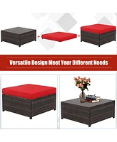 Gymax 5PCS Outdoor Patio Rattan Conversation Sofa Furniture Set w/ Red Cushions
