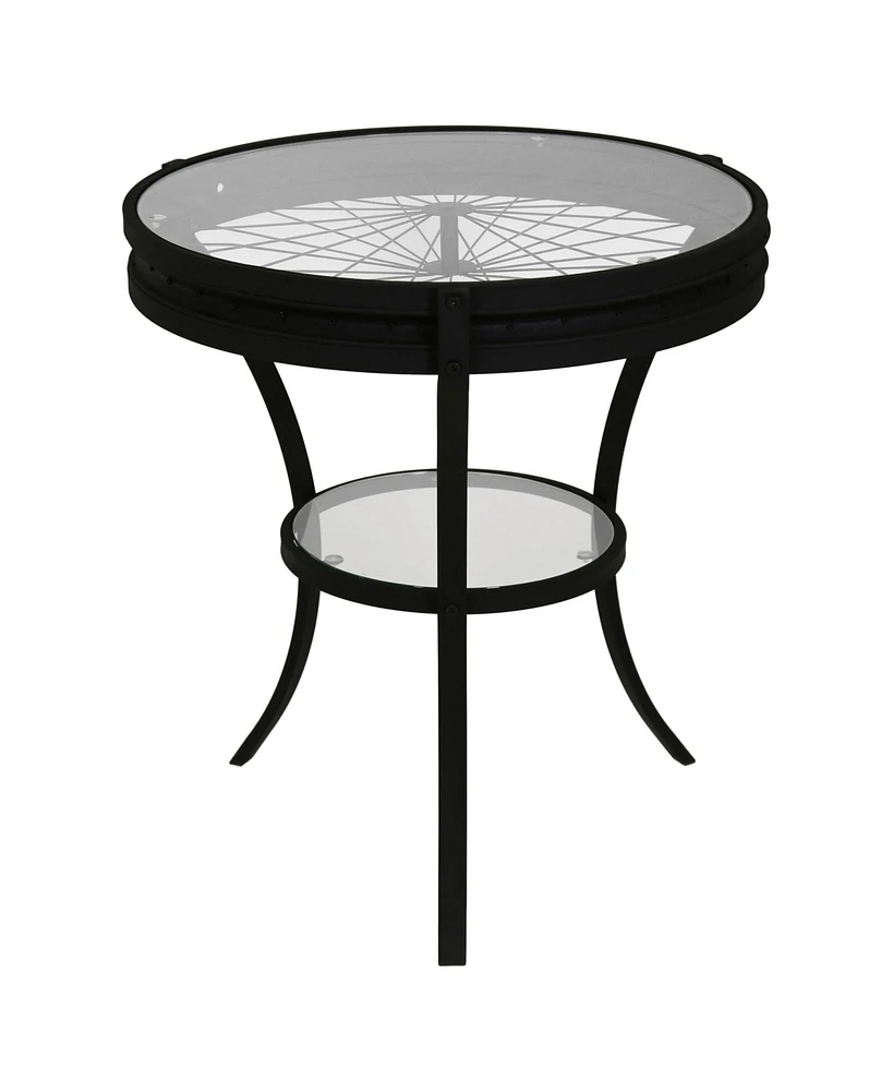 Modern Glass and Metal Round End Table with Open Shelf