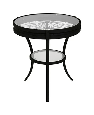 Modern Glass and Metal Round End Table with Open Shelf