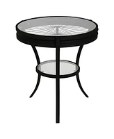 Modern Glass and Metal Round End Table with Open Shelf