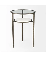 Glass and Metal Round End Table with Lower Shelf for Living Room