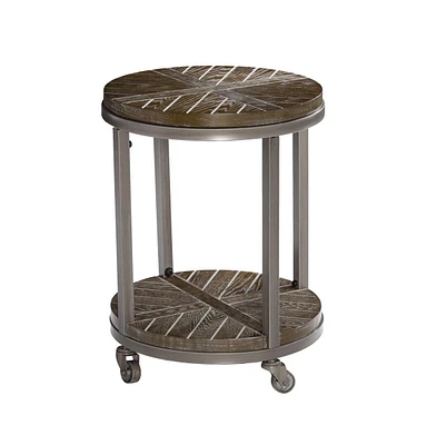 24" Brown Manufactured Wood And Iron Round End Table With Shelf