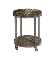 24" Brown Manufactured Wood And Iron Round End Table With Shelf