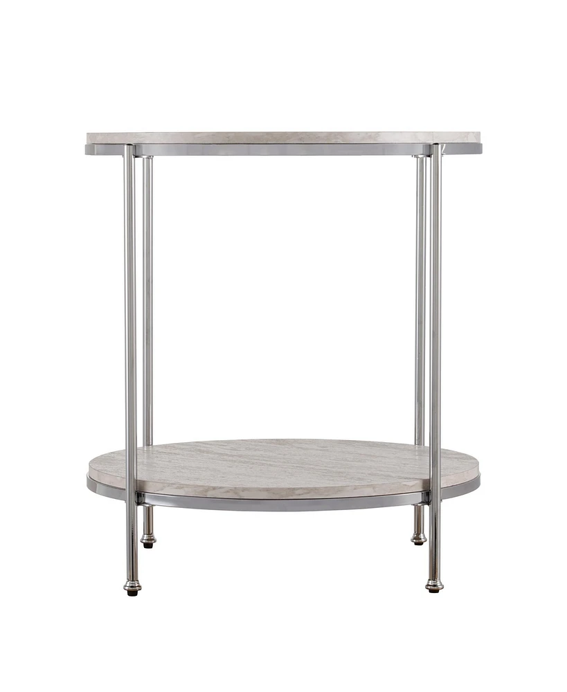 24" Chrome Manufactured Wood And Iron Rectangular End Table With Shelf