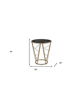 Contemporary Faux Marble and Glass Round End Table with Stylish Metal Legs