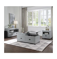 Transitional Wood Square End Table – Drawer and Display Shelf