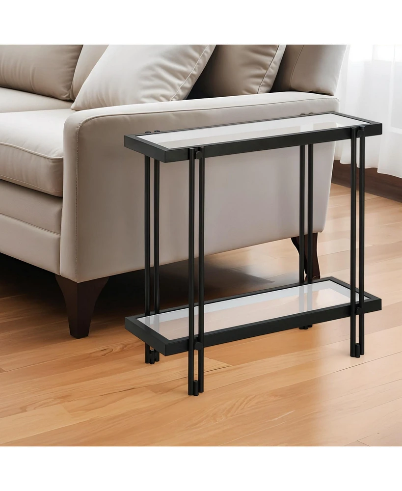 Stylish 24-Inch Clear Glass End Table With Metal Base with Lower Display Shelf