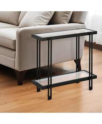 Stylish 24-Inch Clear Glass End Table With Metal Base with Lower Display Shelf