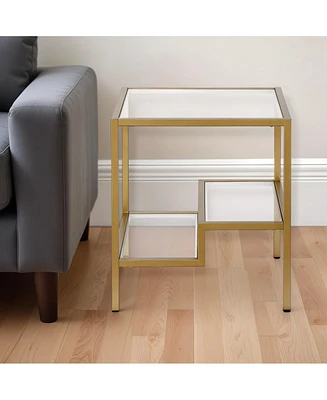 Modern 22" Square End Table – Brass Finish, Clear Glass, and Two Shelves