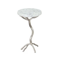 Stylish 22" Marble End Table – Round White Top with Silver Legs for Elegant Decor