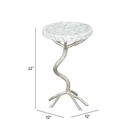 Stylish 22" Marble End Table – Round White Top with Silver Legs for Elegant Decor