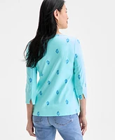 Style & Co Women's Printed Cotton 3/4-Sleeve Top