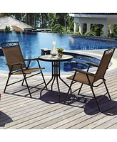 Gymax 3PCS Bistro Set Conversation Set Pub Patio Outdoor w/ Folding Chairs Table
