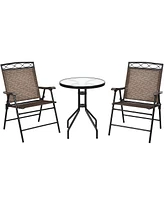 Gymax 3PCS Bistro Set Conversation Set Pub Patio Outdoor w/ Folding Chairs Table