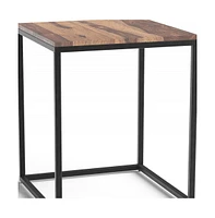 Sturdy Iron and Wood End Table – Square Design for Living Room