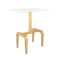 Rectangular End Table with Genuine Marble Look Top for Living Room