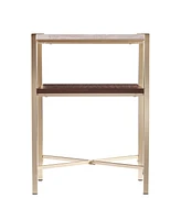 24" Brass Manufactured Wood And Iron Square End Table With Shelf