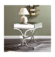 22" Silver And Clear Mirrored Glass Square End Table