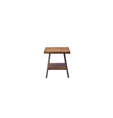 Sleek Wood Grain Rectangular End Table with Open Shelf Storage