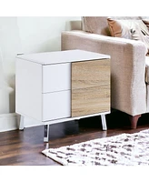 Modern Wood Look Rectangular Side Table with Dual Storage Drawers