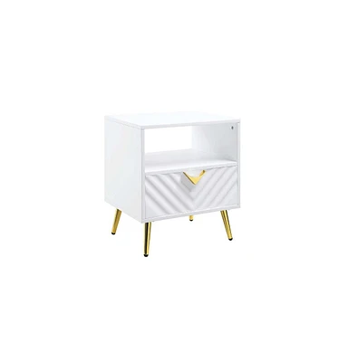 Industrial Rectangular End Table – Wood and Metal with Drawer & Shelf